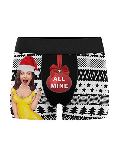 Custom Boxers for Men with Face Snowman Green Personalized Christmas Underwear for Men Funny Gag Gift