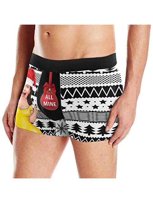 Custom Boxers for Men with Face Snowman Green Personalized Christmas Underwear for Men Funny Gag Gift