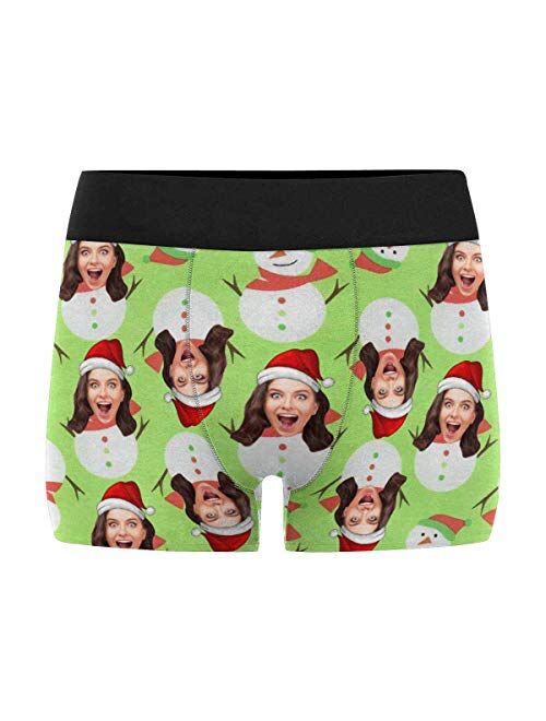 Custom Boxers for Men with Face Snowman Green Personalized Christmas Underwear for Men Funny Gag Gift