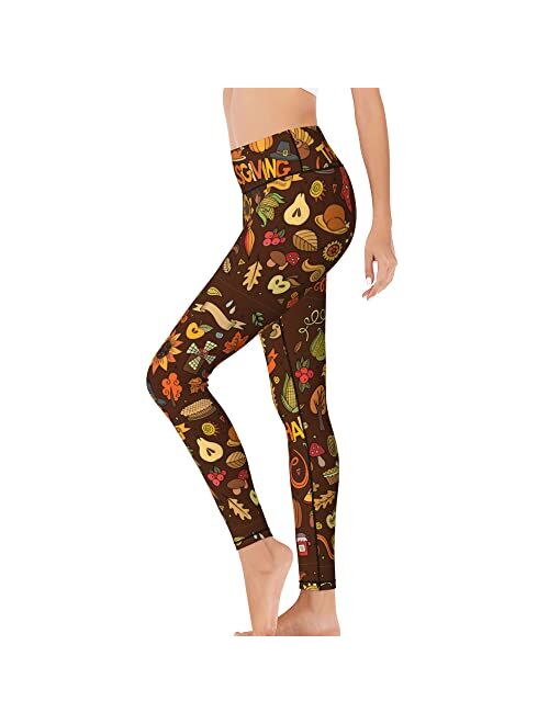 Women's Yoga Pants Thanksgiving Turkey Pumpkin Tummy Control Leggings High Waisted Yoga Pants Workout Yoga Leggings