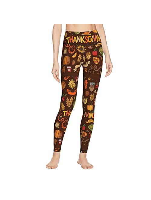 Women's Yoga Pants Thanksgiving Turkey Pumpkin Tummy Control Leggings High Waisted Yoga Pants Workout Yoga Leggings