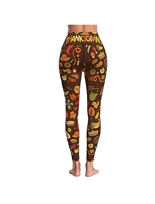 Women's Yoga Pants Thanksgiving Turkey Pumpkin Tummy Control Leggings High Waisted Yoga Pants Workout Yoga Leggings