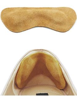 Leather Heel Grips Liner Cushions Inserts for Loose Shoes, Improved Shoe Fit and Comfort, Khaki,0.28inch Thick 2 Pair