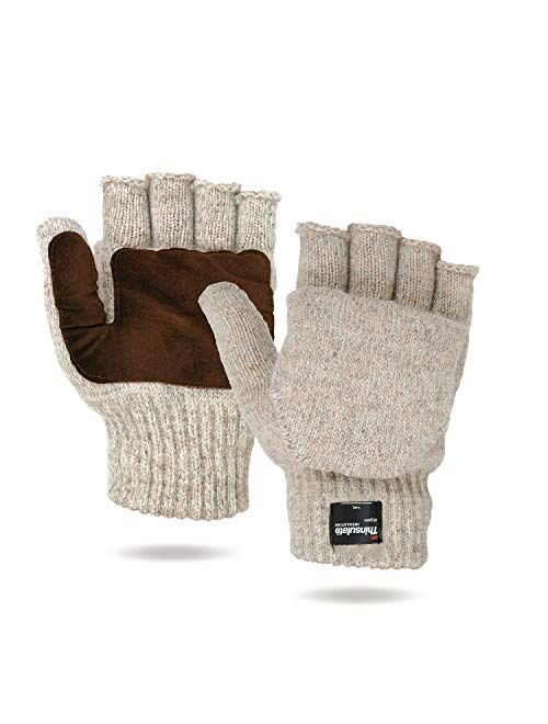 Illinois Glove Company 360 Rag Wool Glomitt Flip Mitten 3M Thinsulate Lined Tan