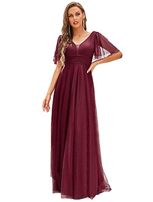 Ever-Pretty Women's Illusion Short Sleeve Summer Tulle Bridesmaid Dresses for Prom Wedding 0278