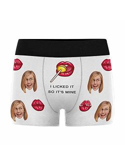 Custom Men Boxer Briefs, Licked It So It's Yours with Lips White Personalized Face Briefs Boxer Shorts.