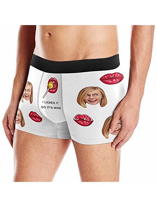 Custom Men Boxer Briefs, Licked It So It's Yours with Lips White Personalized Face Briefs Boxer Shorts.