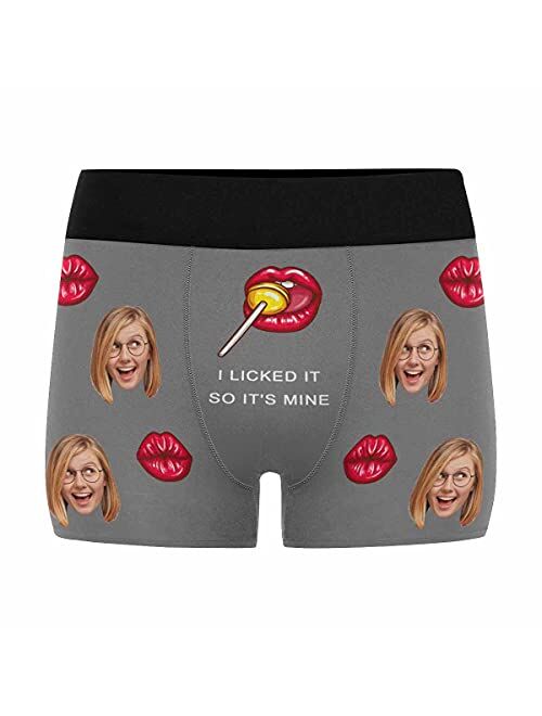 Custom Men Boxer Briefs, Licked It So It's Yours with Lips White Personalized Face Briefs Boxer Shorts.