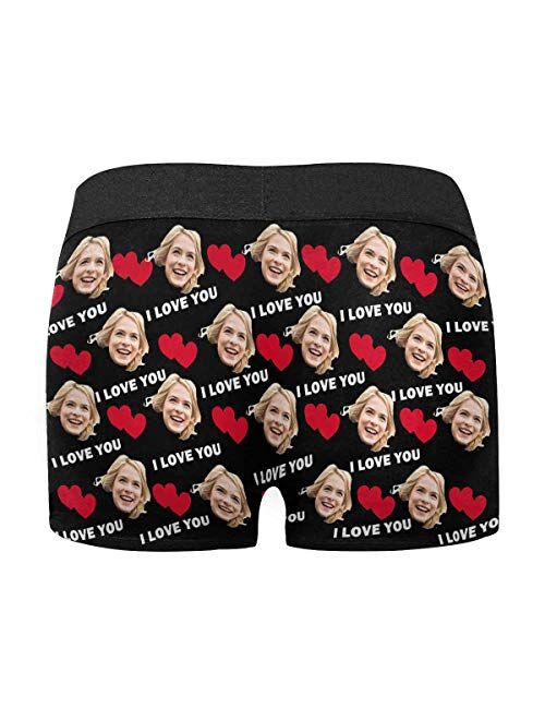 Custom Men's Funny Face I Love You Valentine's Day Boxer Shorts Novelty Briefs Underpants Printed with Photo (XS-XXXL)