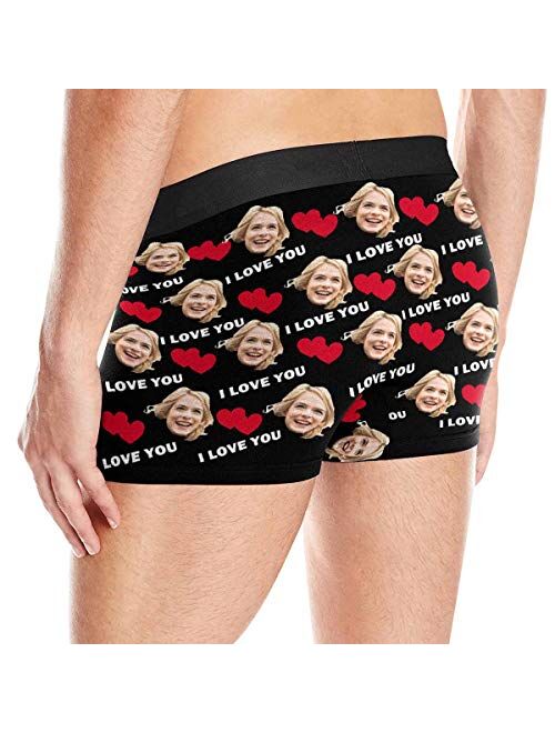 Custom Men's Funny Face I Love You Valentine's Day Boxer Shorts Novelty Briefs Underpants Printed with Photo (XS-XXXL)