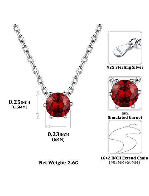 ChicSilver 925 Sterling Silver 12 Months Sparkling Round Cut Created Birthstone Pendant Necklace, 16 Inch Rolo Chain (with Gift Box)