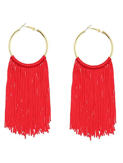 Coiris Hoop Statement Tassels Dangle Drop Earrings for Women