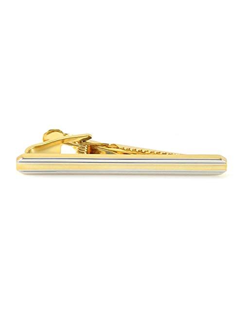 MENDEPOT Classic Silver and Gold Bi-Tone Plating Tie Clips with Gift Box Men Fashion Tie bar