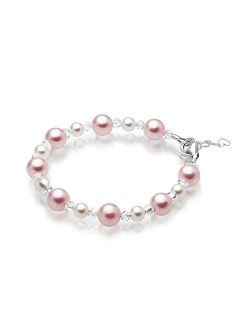 Baby Crystals Pretty Sterling Silver Bracelets for Girls with Pink and White Simulated Pearls, European Crystals, Girls Jewelry, Pearl Bracelet for Girls, Birthday Gifts,