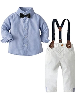 SANGTREE Baby Boys Clothes, Dress Shirt with Bowtie + Suspender Pants, 6 Months - 6 Years