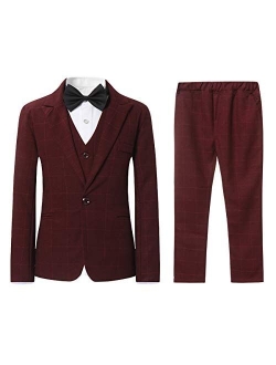 SWOTGdoby Boys Plaid Suits 3 Pieces Suit Set Blazer Vest Pants Formal 7 Colors for Wedding Party