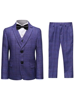 SWOTGdoby Boys Plaid Suits 3 Pieces Suit Set Blazer Vest Pants Formal 7 Colors for Wedding Party