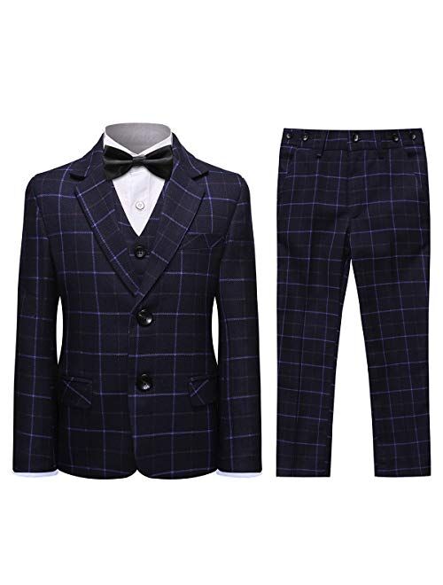 SWOTGdoby Boys Plaid Suits 3 Pieces Suit Set Blazer Vest Pants Formal 7 Colors for Wedding Party