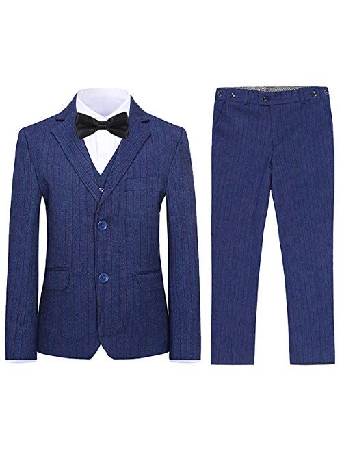 SWOTGdoby Boys Plaid Suits 3 Pieces Suit Set Blazer Vest Pants Formal 7 Colors for Wedding Party