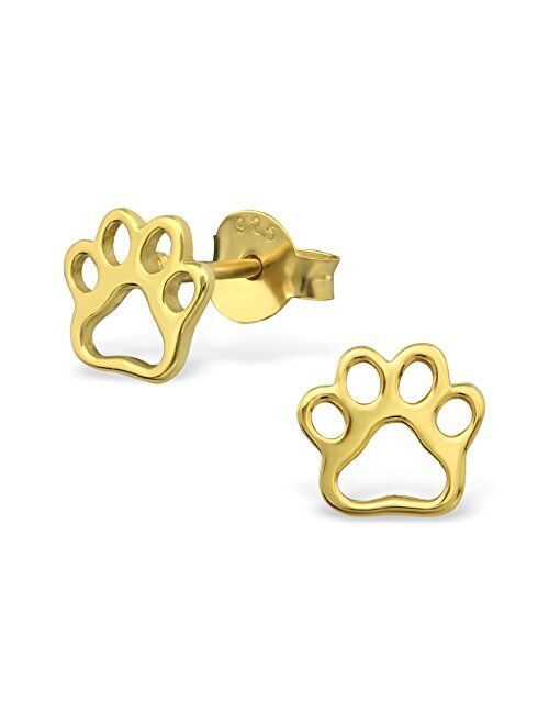 925 Sterling Silver Paw Print Stud Earrings (Choose Your Style) (Nickel Free)