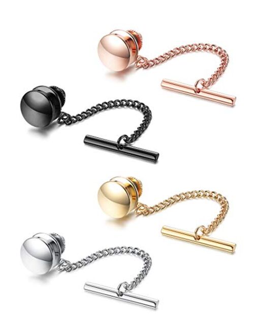 YADOCA 4 Pcs Mens Tie Tack Clutch with Chain Wedding Business Accessories Black Silver Gold Rose Gold Tone