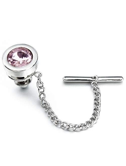 HAWSON Mens Tie Tack with Chain Round Crystal Wedding Business Accessories