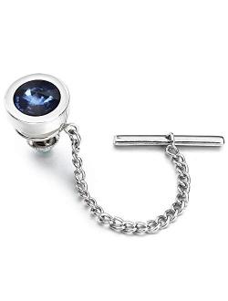 HAWSON Mens Tie Tack with Chain Round Crystal Wedding Business Accessories