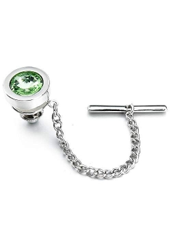 HAWSON Mens Tie Tack with Chain Round Crystal Wedding Business Accessories