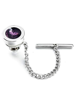 HAWSON Mens Tie Tack with Chain Round Crystal Wedding Business Accessories