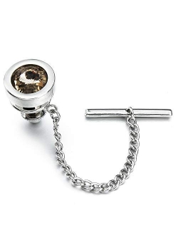 HAWSON Mens Tie Tack with Chain Round Crystal Wedding Business Accessories