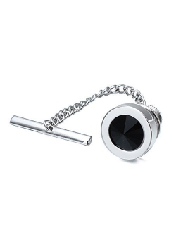 HAWSON Mens Tie Tack with Chain Round Crystal Wedding Business Accessories