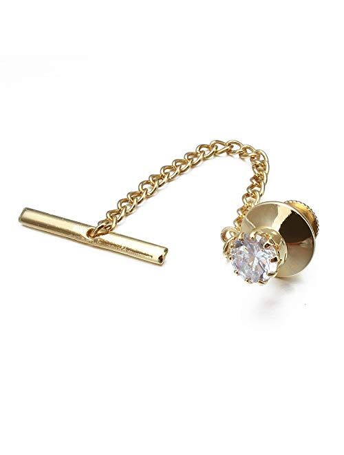 HAWSON Mens Tie Tack with Chain Round Crystal Wedding Business Accessories