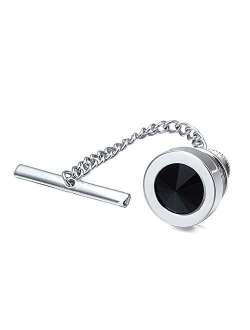 HAWSON Black Stone Tie Tack for Men Tie Pin with Chain for Wedding Birthday Anniversary Party