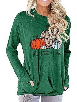 NANYUAYA Thanksgiving Shirts Womens Cute Leopard Pumpkin Graphic Tees Casual Fall Top Tees