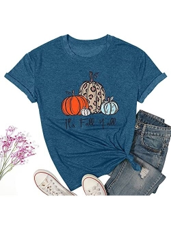 NANYUAYA Thanksgiving Shirts Womens Cute Leopard Pumpkin Graphic Tees Casual Fall Top Tees