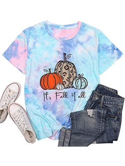 NANYUAYA Thanksgiving Shirts Womens Cute Leopard Pumpkin Graphic Tees Casual Fall Top Tees