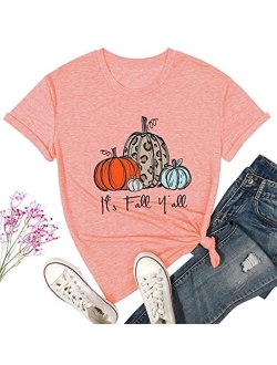 NANYUAYA Thanksgiving Shirts Womens Cute Leopard Pumpkin Graphic Tees Casual Fall Top Tees