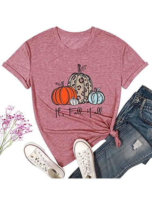 NANYUAYA Thanksgiving Shirts Womens Cute Leopard Pumpkin Graphic Tees Casual Fall Top Tees