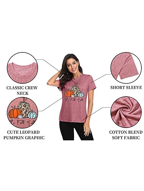 NANYUAYA Thanksgiving Shirts Womens Cute Leopard Pumpkin Graphic Tees Casual Fall Top Tees