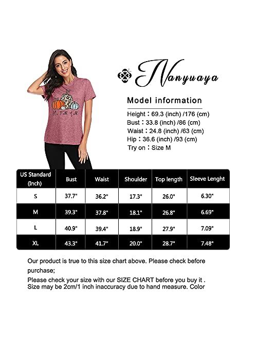 NANYUAYA Thanksgiving Shirts Womens Cute Leopard Pumpkin Graphic Tees Casual Fall Top Tees