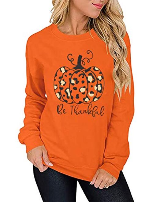 NANYUAYA Thanksgiving Shirts Womens Cute Leopard Pumpkin Graphic Tees Casual Fall Top Tees