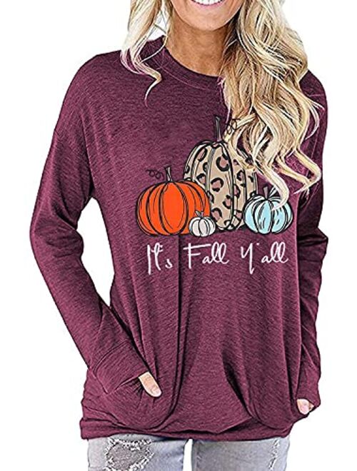 NANYUAYA Thanksgiving Shirts Womens Cute Leopard Pumpkin Graphic Tees Casual Fall Top Tees