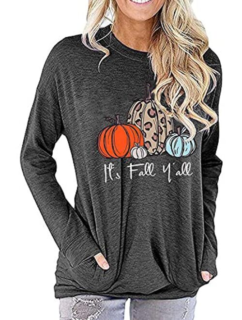 NANYUAYA Thanksgiving Shirts Womens Cute Leopard Pumpkin Graphic Tees Casual Fall Top Tees