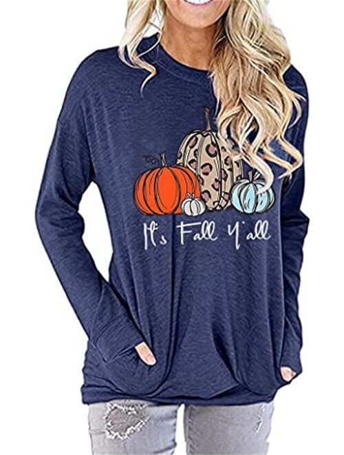 NANYUAYA Thanksgiving Shirts Womens Cute Leopard Pumpkin Graphic Tees Casual Fall Top Tees