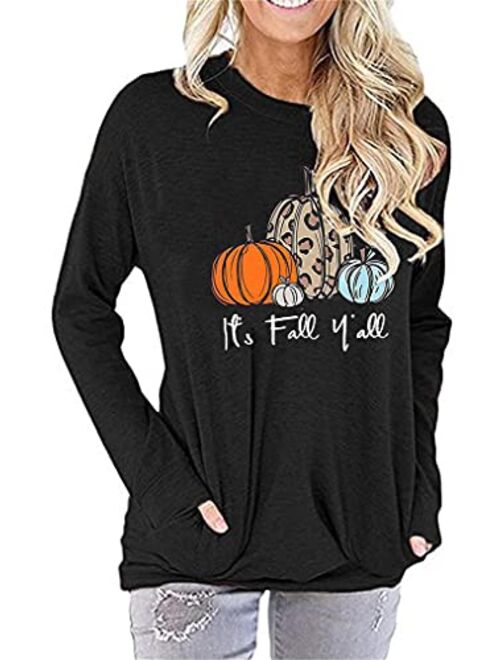 NANYUAYA Thanksgiving Shirts Womens Cute Leopard Pumpkin Graphic Tees Casual Fall Top Tees