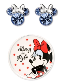 Minnie Mouse Clear Crystal Stud in Sterling Silver with Bonus Trinket Dish