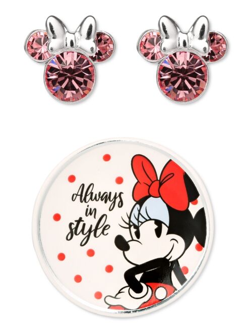 Disney Minnie Mouse Clear Crystal Stud in Sterling Silver with Bonus Trinket Dish