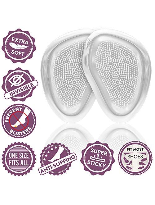 Premium High Heel Inserts [Extra Soft Forefoot Cushioning] Ball of Foot Cushions for Women and Men, Reusable Metatarsal Pads, Prevent Blisters and Calluses, 4 Invisible P