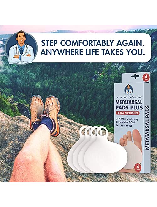 Dr. Frederick's Original Metatarsal Pads Plus - 25% More Cushioning - 4 Pieces - Foot Pads for Women & Men