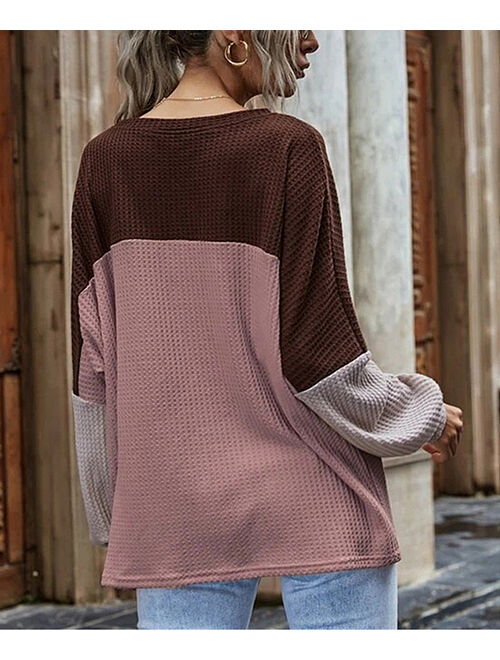 Floral Blooming Pink Color-Block Waffle Sweater - Women